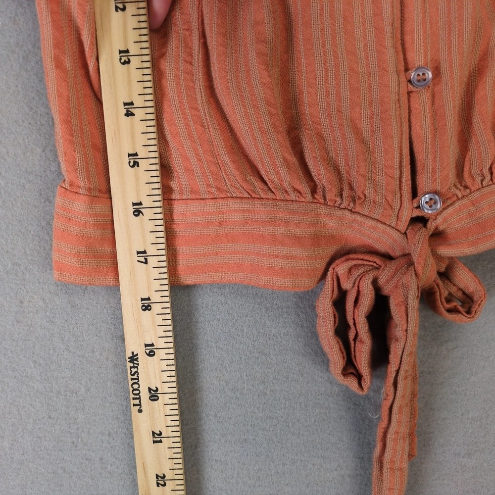 Free People Orange Striped Peasant Crop Top Button Up Shirt Womens M Ruffle Tie - Picture 8 of 10